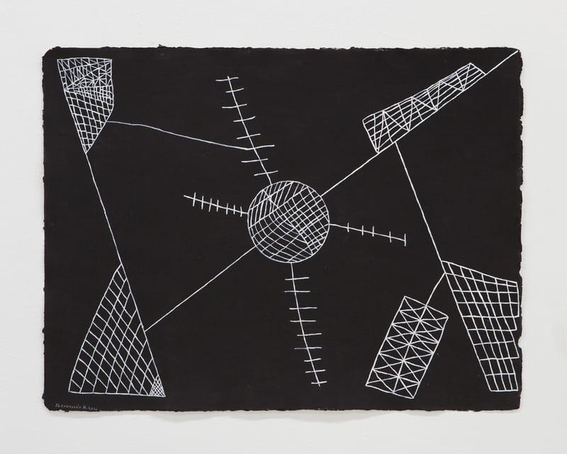 Sheroanawe Hakihiiwe Hema ahu [Teia de aranha com orvalho pela manhã] [Spider Web with Dew in the Morning], 2021 Acrílica sobre papel de algodão [Acrylic on cotton paper] 51.2 x 69.2 cm