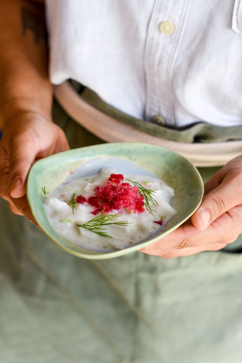 Ceviche polinésio com leite de coco